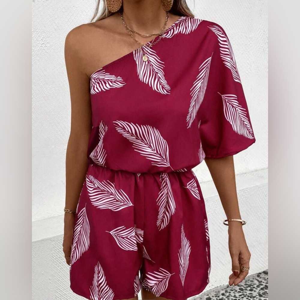 🔖 One Shoulder Romper Print Design